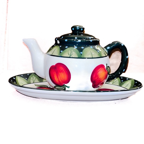 Vintage Nantucket Home Kitchenware Set: Teapot & Oval Platter in Apple Pattern - Picture 3 of 10